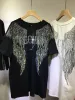 T-Shirts L4XL Oversize Rhinestone Angel Wings Harley T shirt Clothing for Women Men Hip Hop Streetwear Loose Short Sleeve Brand Tshirt