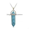 Colliers pendentif de luxe en pierre naturelle cristal Quartz colliers de guérison Hexagonal prisme Point Agate Turquoise opale jaspe pendentif pour Dhs9E