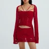 Abiti da donna con paillettes all'uncinetto lavorati a maglia 2 pezzi gonne set scava fuori maglia crop top aderente minigonna set abiti da vacanza al mare