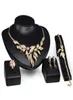 Gold Leaf Wedding Jewelry Sets with Crystal Rhinestone Leaves Necklace Bracelet Earring Ring Set for Women Party Accessories3086770