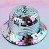 Breda brimhattar Bucket Glitter Mirror Disco Full Sequin Ball för DJ Club Bar Unisex Festival Visor Beach Fisherman 2210272660