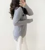 Basic Casual Dresses Spring and Autumn V-neck front short back long slit loose casual long sleeved threaded pit stripe smiling face knitted sweater pullover for women