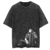 Men's T Shirts Anime Graphic T-shirt For Men Women Vintage Black Washed Cotton Tees Tops Oversized Tshirt Harajuku Gothic Streetwear Outfits