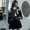 Women Black White Leather Jackets Loose Letter Embroidery Short Length Punk Style Outerwear American Coats Bomber High Street 240226