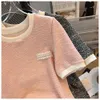 Fransk stil kortärmad t-shirt för kvinnors sommar 2024 Ny designkänsla, nischis silkesproppande rosa topp