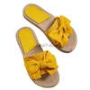 Pantoufles d'été pour femmes, nouvelle ligne, avec fond en lin, couleur unie, tendance, intérieur et extérieur, jaune, BowH240306