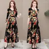 Vestidos casuais feminino pleuche impresso com decote em v manga longa vestido expansível mulher vestido de mujer femme robe