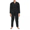 Pigiama da notte da uomo Pigiama da uomo Geometria astratta Indumenti da notte quotidiani Stampa scarabocchiata 2 pezzi Set vintage Maniche lunghe Abito da casa oversize alla moda