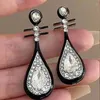 Pendientes colgantes Vintage con diamantes de imitación para mujer, gota de laúd chino negro, encanto creativo, accesorios étnicos estéticos de moda