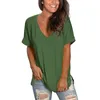 Summer hot selling V-neck solid color split short sleeved loose fitting T-shirt on both sides