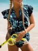 Roupa de banho inx zíper maiô ruched uma peça roupa de banho feminina 2022 novos fatos de banho solo preto terno de surf feminino babados beach wear