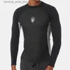 Kvinnors badkläder Basic Skin Rush Mens Long Sleeved Beach Swims Dräkt Uppblåsbar split passande kostym Surfing Shoulder Protector Top Quick Torking Mante Q240306