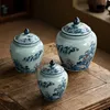 Bouteilles de stockage pot en céramique de paysage rétro nordique avec couvercle, pots de thé scellés résistants à l'humidité, pots décoratifs de bureau, cadeau, accessoires pour la maison