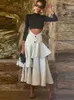 Mode Ruches Laag Dames Taille Rok Set Elegante Mock Hals Lange Mouwen Slanke Crop Pak 2024 Chic Lady Hoge streetwear