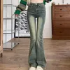 Damen Jeans Y2K Elastische Hohe Taille Skinny Frauen Vintage Washed Raw Edge Flare Hosen Weibliche Koreanische Mode Streetwear Denim Hosen