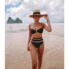 2019 Split Swimsuit V-ringningsnät Stitching sexig hög midja bikini bikini9188