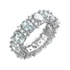 Anéis de cluster Yysuniee 925 prata esterlina alto carbono broca anel de tênis para mulheres elegante chique elegante oval branco cz eternidade