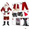 Juldekorationer En FL -uppsättning jul Santa Claus Costumes Hat For Adts Blue Red Clothes Costume Drop Delivery Home Garden DH0RO