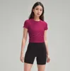Kadın Yoga T-Shirt Yaz Üst Çörek Yuvarlak Yuvarlak Kısa Kollu Tüm Bu Elastik Nefes Alabilir Spor Fitness Düz Renk Lululemeni