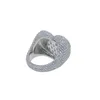 Pierścienie opaski Big Heart w kształcie serca Pierścień Fl Paved White Bagieette Cz loded Out Bling Square Cubic Cydron Lover Biżuter
