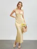 Casual Dresses Chic och Elegant Woman Slip Dress ärmlösa krusiduller Solid Slit Summer Long Robe Femme Vestidos