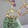 Dekorativa föremål Figurer Natural Amethyst Brass Tree Ornament Lucky Handicraft Ornament Crystal Tree Simulation Plant Sculpture Home Decoration L240306