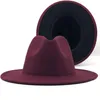 Classici donne uomini esterni vino rosso in lana nera rossa in feltro jazz due tono cappello fedora cappello vintage in stile britannico largo brim panama cap287p