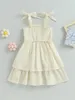 Robes de fille petite robe en dentelle sans manches sangle grand ourlet princesse enfants couleur unie robe d'été (Beige 3-4T)