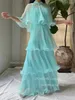 Party Dresses Charming Teal Blue Chiffon Evening High Neck 2 Pieces Beach Dress Tiered Ruffles Lady Special Occasion Prom Gowns