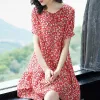 Dress Fashion Loose Printed Folds Korean Mini Dress Women's Clothing 2023 Summer New Oversized Short Sleeve Office Lady Floral Dress