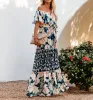 UBieraj się Summer Women Maksi Dress Off Rameer Vintage Beach Bohemian Causal Floral Print Swing Sukienki Długie sukienki