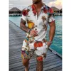 Bloem 3D-print poloshirts shorts sets herenmode bloemen oversized shirt met korte mouwen broek set past heren trainingspak kleding