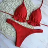 Women's Swimwear Summer Womens Sexy Bandage Brazilian Bikini Set Top thong Bottom Beach Push Up Lace Q240306