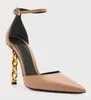 Berömda varumärke Tomxfords d'Orsay Women Sandals Shoes Gold Chain-Heel Padlock Pointy Naked High Heels Lady Gladiator Sandalias Party Wedding EU35-43