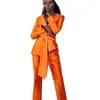 Costumes pantalons Orange vif pour femmes, 2 pièces, veste Blazer pour dames, vêtements d'invités avec ceintures, défilé de mode d'été