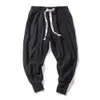 Bawełniane lniane spodnie haremowe solidne elastyczne talia joggery w lupgy hoopcrotch swobodne spodnie 240228
