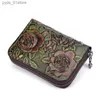 Money Clips Women Zipper Short Wallet Credit/ID Card Holder Flower Pattern Genuine Leather Female Coin Pocket Clutch Money Bag Bifold wallet L240306