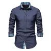 Chemises décontractées pour hommes Parklees 2024 Automne Plaid Patchwork Formel pour hommes Slim Manches longues Blanc Bouton Chemise Robe Bureau d'affaires Camisas