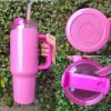 Gobelet rouge de 40 oz avec poignée et couvercle Cosmo Rose, anti-fuite, en silicone, avec couvercle en paille, tasse à café de voyage, bouteille d'eau en acier inoxydable, tasse isolée 0306