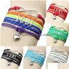 Charme Pulseiras Moda Lgbt Gay Lésbica Couro Envoltório Pulseiras Trançada Corda Infinito Amor Coração Charme Bangle Para Mulheres Homens Friendshi Dh7L4