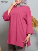 Tops Autumn O Neck 3/4 rękaw Casual Loose Bluzka Zanzea Elegancka solidna koszula Owczesna moda dla kobiet Dubai Turkey Abaya Blusas