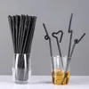 Одноразовые стаканчики соломинки 100 шт. пластиковые черные гибкие для напитков в банкетном баре