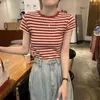 女性用Tシャツstriped女性用夏のデザインセンスニッチシンプルなTシャツヨーロッパスタイルレトロカジュアルな女性服