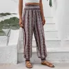 女性用パンツ通気性ズボンエスニックスタイルのワイドレッグヨガハイウエストポケットのアスレチックラウンジスウェットパンツの夏
