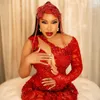 Afrikaanse Nigeria Plus Size Aso Ebi Galajurken Lange Zeemeermin Avondjurken Strass Illusie Kralen Kant Dames Formele Jurken voor Zwarte Meisjes Verjaardagsjurk AM486