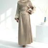 Casual Jurken Wepbel Dunne Kaftan Robe Strap Elegante Jurk Moslim Abaya Vrouwen Arabische Eid Effen Kleur Hoge Kraag Kaftan Islamitische Kleding