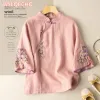 Chemise chinoise Tang costume chemise coton lin broderie Blouse Style National mince t-shirt femmes Vintage élégant traditionnel Hanfu hauts