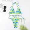 Dames Badmode 2022 Nieuwe Stijl Badpak Dames Sexy Slim Fit Kleurblokpatroon Mode Tie Driepunts Split Bikini 230404 Q240306