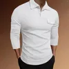 T-shirts pour hommes Mode Casual Manches courtes Revers Chemise de couleur unie Tops Henley