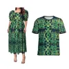 Dress Polynesian Full Print Men Tees Polynesian Women Bubble Sleeve Long Dress Samoa Ethnic Style Couple Matching Hawaii Men Tops